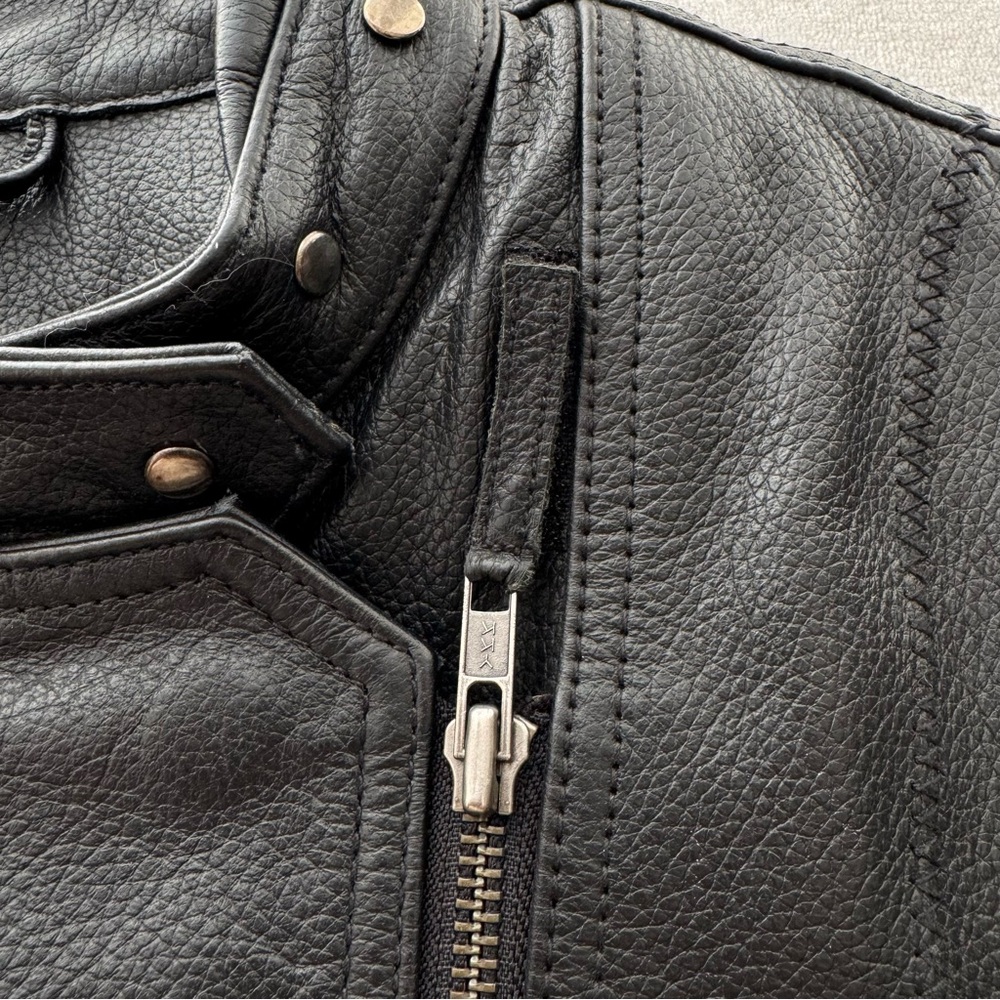 Vintage FMC Genuine Leather Moto Biker Studded Black Jacket Small 80s 90s - Picture 5 of 12